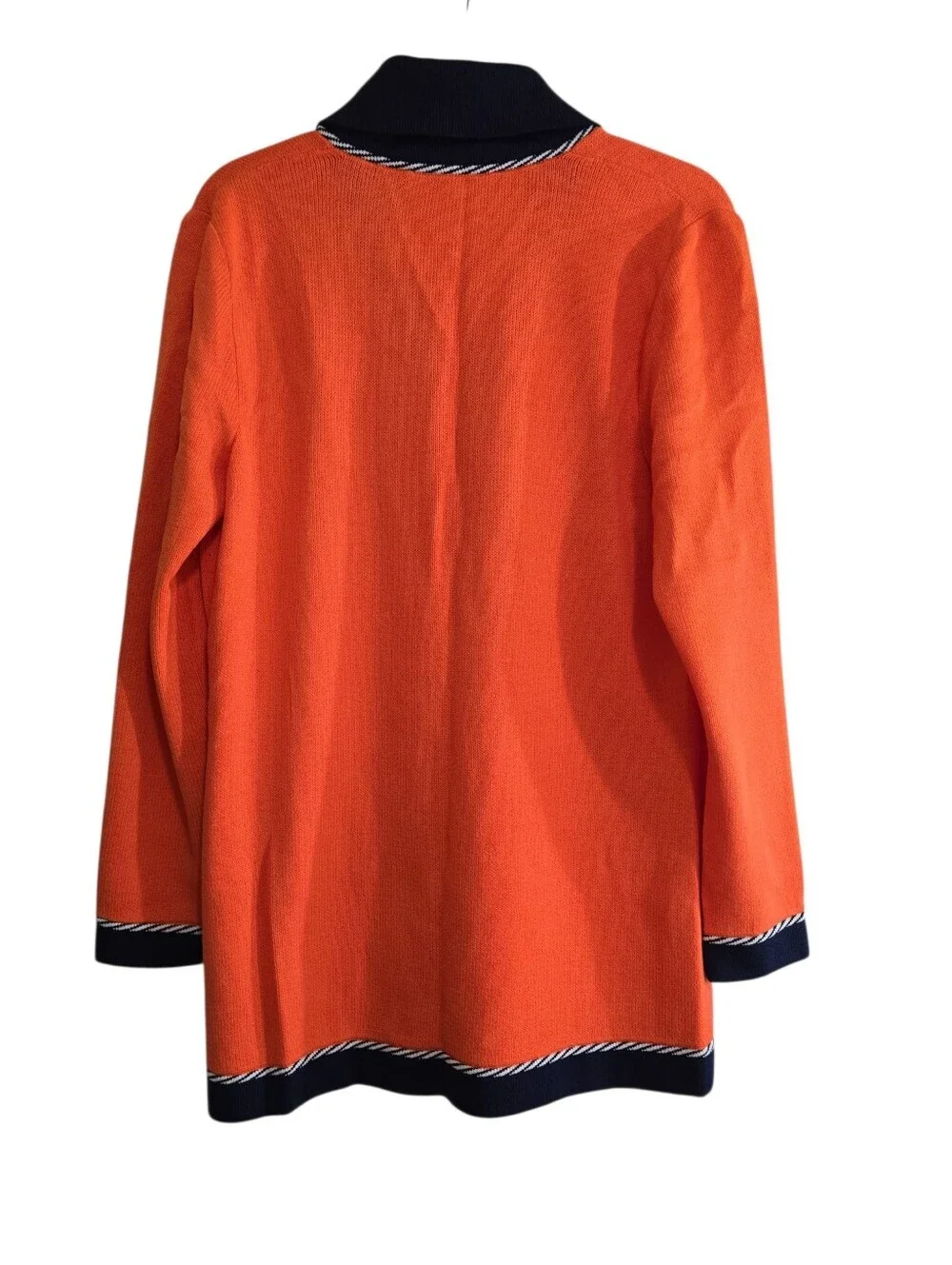 St. John Collection Vibrant 2-piece Cardigan Skirt Set Santana Knit Orange Navy
